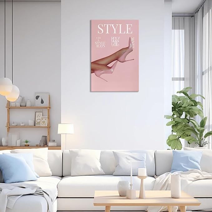 Trendy Pink Heels Poster High Heel News Headline Canvas Wall Art I Am A Style Icon Magazine Cover Aesthetic Prints Painting For Living Room Bedroom Apartment Wall Decor 12x16in Wrapped Canvas