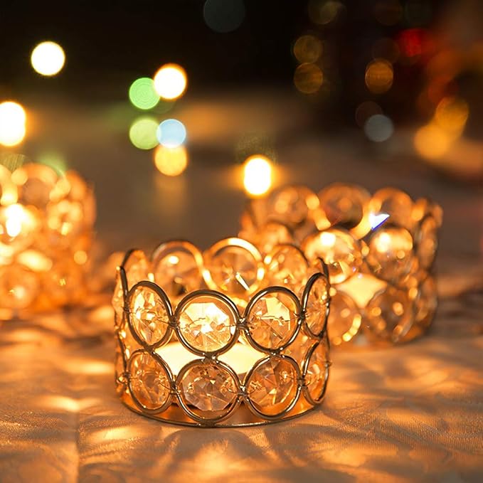 48PCS Gold Crystal Tea Light Candle Holders for Wedding Centerpieces,Votive Candle Holders Bulk Metal Candle Centerpiece for Dining Table Party Valentine's Day Decor (Candle Excluded)