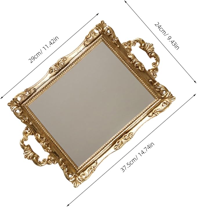 Totority Vintage Nordic Style Golden Mirror Tray Resin Decorative Storage Plate for Wedding Dessert Table and Makeup Organizer