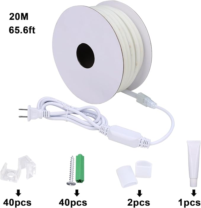 BENLUN AC 110V COB LED Strip Lights Outdoor Waterproof 65.6ft, 4000K Natural White Super Bright 200W CRI 90+ LED Rope Light, IP65 Flexible Cuttable, for Bedroom Garden Commercial House