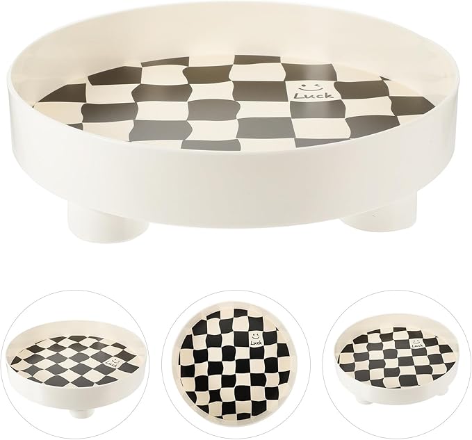 FRCOLOR Large Nordic Style Black and White Checkerboard Storage Tray Decorative Vanity Tray for Jewelry Perfume Makeup Organizer Desktop Storage Plate