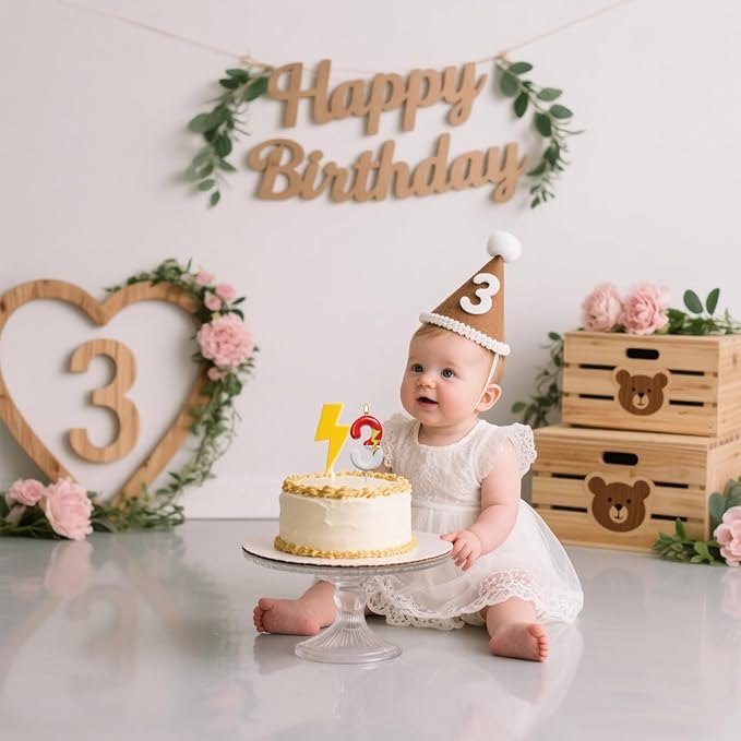 Red and White Birthday Number Candle Cartoon Style Cake Topper for Kids, Cute Decorative Numeral for Animated Theme Party & Anniversary Celebration (Pink Dot, 3)