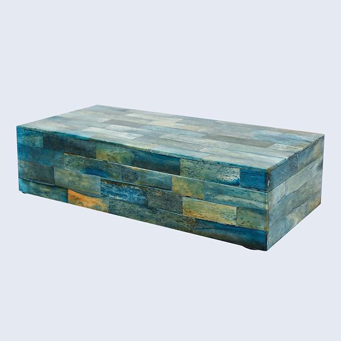 Handicrafts Home Decorative Storage Box with Lid– 10x4.5x2.5” Modern Home Decor Organizer, Memory Box & Jewelry Storage- Decorative Boxes for Living Room & Shelf Decor- Verdigris
