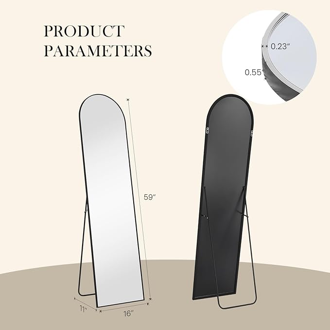 NEWBULIG Full Length Mirror, Full Body Floor Mirror with Aluminum Alloy Thin Frame, Wall or Standing Mirror for Bedroom, Living Room, Dressing Room