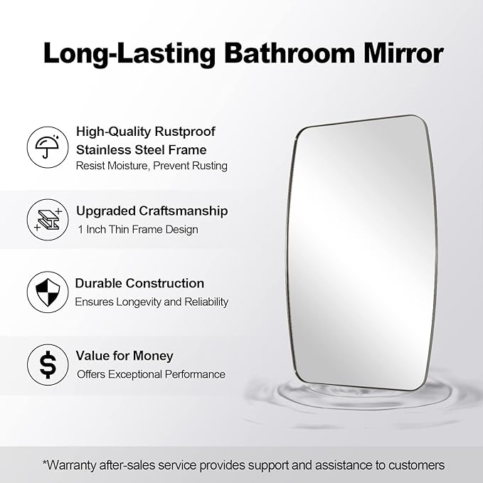 ANDY STAR 18x48 Full Length Wall Mirror, Brushed Nickel Oblong Shaped Body Mirror with Stainless Steel Metal Frame, Rounded Corner Design for Floor and Leaning