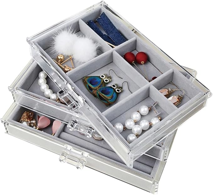 Didiseaon Acrylic Jewelry Box Makeup Organizer Earring Cosmetics Storage Space-saving Display Holder
