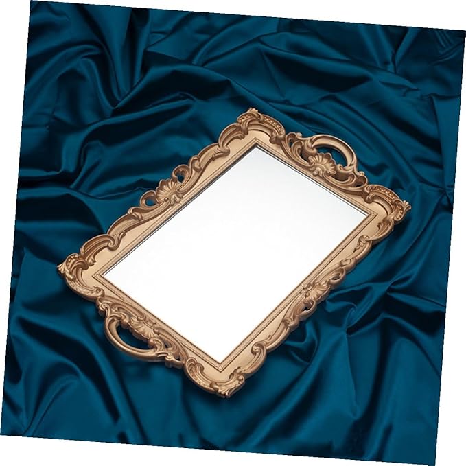 European Mirror Plate Cosmetic Storage Tray Golden Rectangular Retro Mirror Makeup Organizer Perfume Display Tray for Home Décor and Photography Props