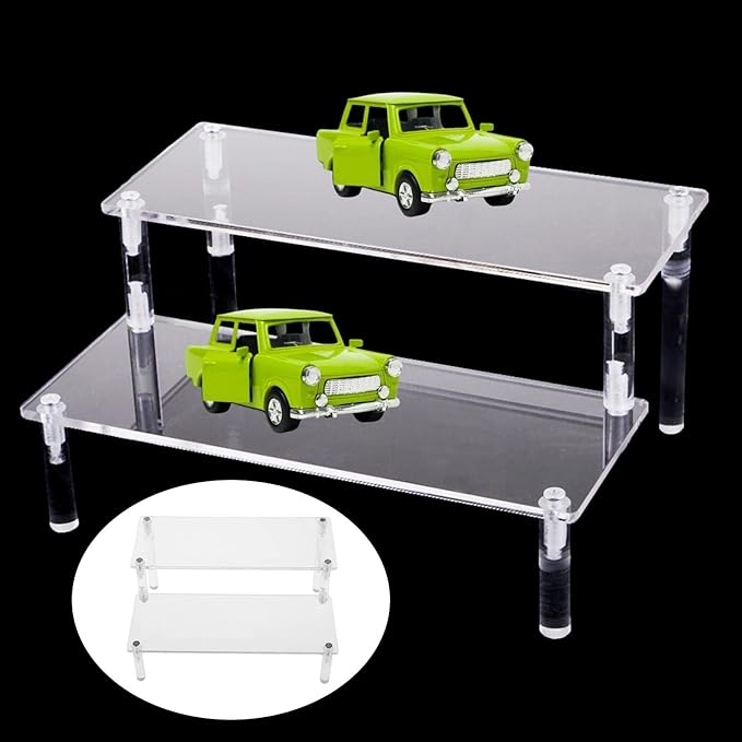 Clear Acrylic 3 Tier Action Figure Display Riser Stand Perfume Cupcake Organizer Shelf for Toiletries and Dolls - Toy Model Makeup Storage Rack - 2 Tier