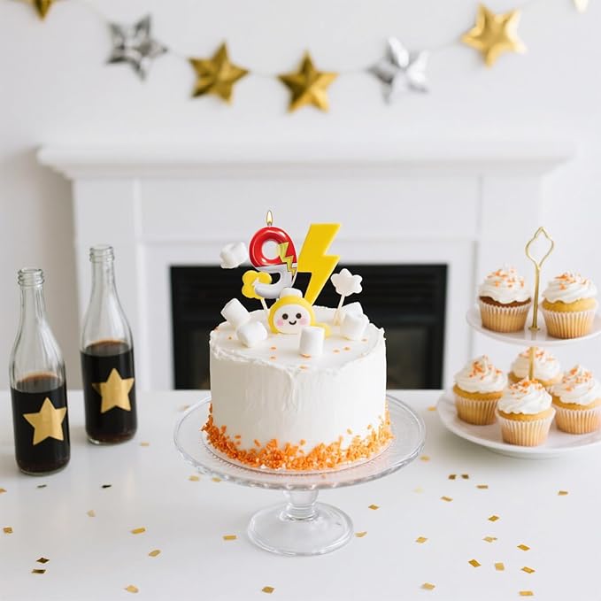 Red and White Birthday Number Candle Cartoon Style Cake Topper for Kids, Cute Decorative Numeral for Animated Theme Party & Anniversary Celebration (Pink Dot, 9)