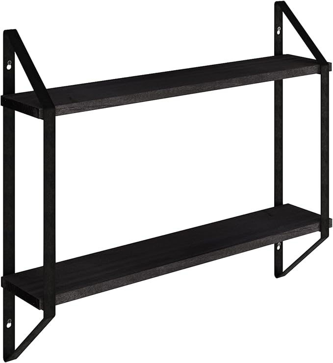 Wallniture Ponza 24" Rustic Floating Shelves for Wall, 2-Tier Wall Bookshelf for Living Room, Kitchen, Bathroom, Bedroom and Office Decor, Wood