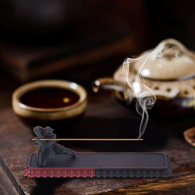 DICOSMETIC Incense Holder Samurai Incense Burner Medium Violet Red Incenses Holder with Storage Box Ash Catcher Warrior Incenses Burner for Aromatherapy Meditation Yoga Room Decor