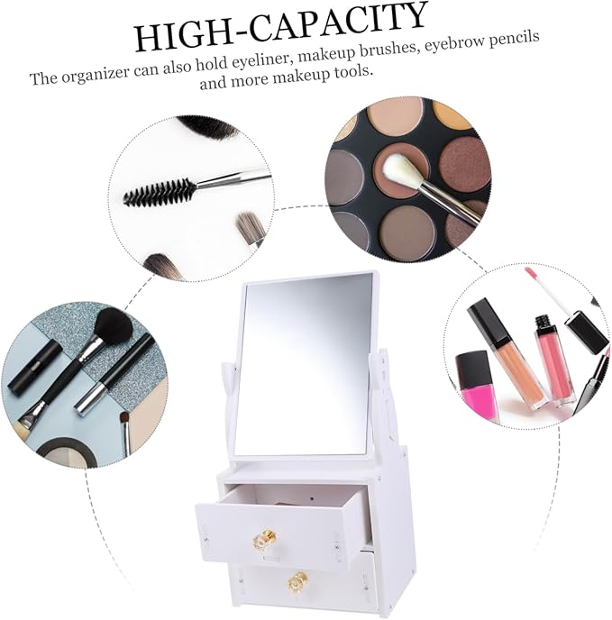 Makeup Containers Organizers Dresser Mirror Storage Vanity Mirror for Desk Makeup Storage Box