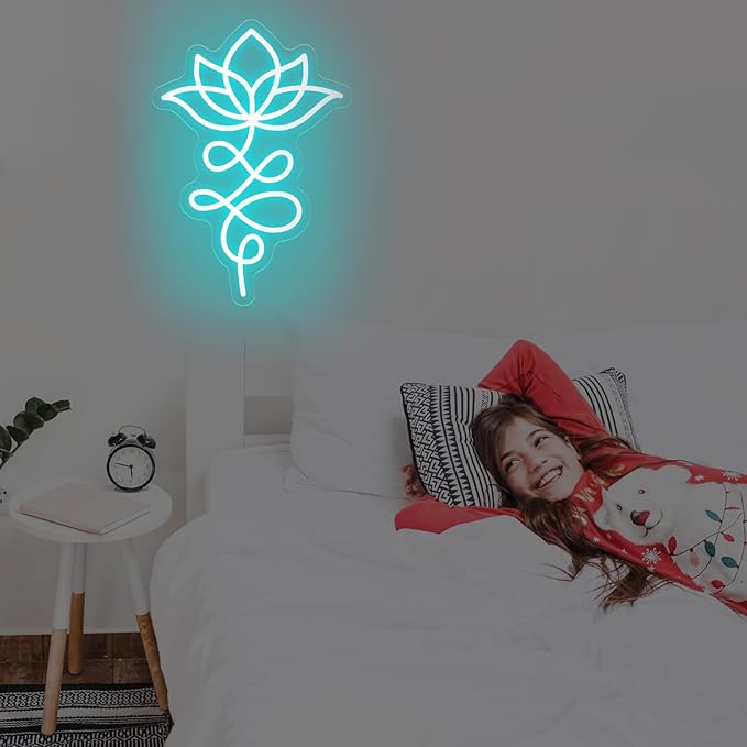 Unalome And Lotus Neon Sign, Lotus Flower, Buddhist Symbol, Spiritual Wall Decor, Yoga Wall Decor, Housewarming Gift, Spiritual Gifts, 15.7"x11", Ice Blue
