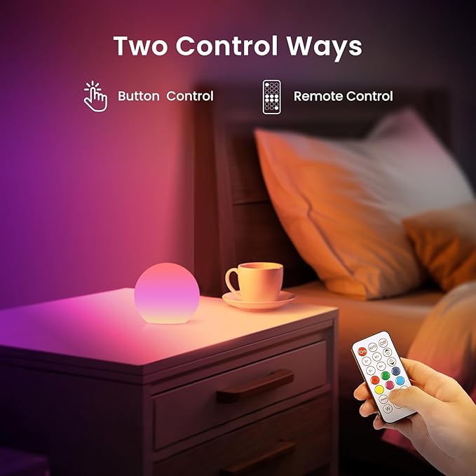 LOFTEK LED Ball Light, Multi-Color Rechargeable Night Lights, 3-inch RGB Globe Mood Lighting, Waterproof Ambient Lighting Lamp for Home Bedroom Patio Pool Decorative Lighting, Birthday Gift,4 Pack