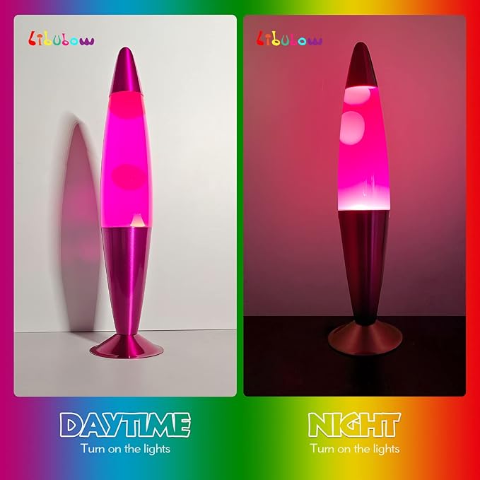 16 Inch Pink Magma Lamp, 2 Bulbs, White Wax Pink Liquid, Relaxing Nightlight Mood Lighting Home Decor Room Office Bedroom Lamp for Adults, Teens and Kids, Girls