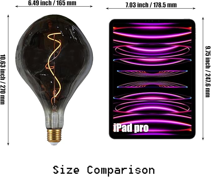 SD LUX Oversized Vintage LED Light Bulbs 5W, Medium Base E26, Giant Edison Bulb Large Decorative Bulb, Huge Edison Light, Dimmable 200LM(15W Equi) Pendant Lighting Warm White 2200K,1 Pack (A165-Smoke)