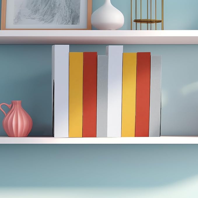 Chunful 6 Pcs Modern Metal Book Ends for Shelves Decorative Small Bookends Book Shelf Organizer Minimalist Design Stopper to Hold Books for Office (Square)
