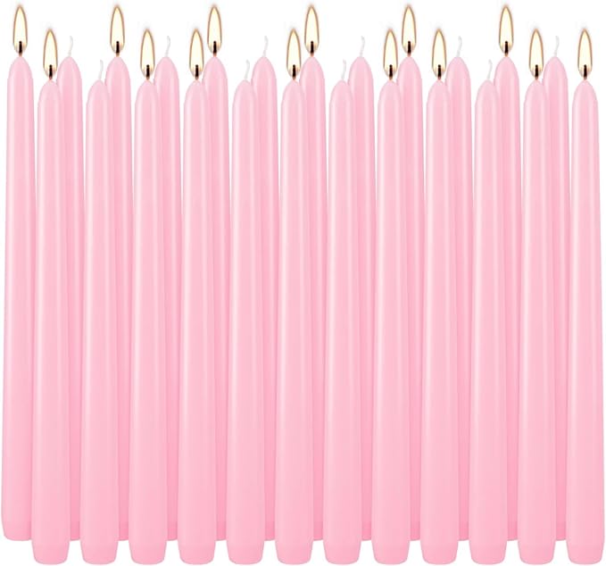 YOROXRG 24 Pack Pink Taper Candles, 7-8 Hours Burn Time, Unscented, Smokeless and Dripless, 0.75 x 10 Inch Dinner Candle Set for Valentine's Day,Household, Wedding, Party and Home Décor Candlesticks