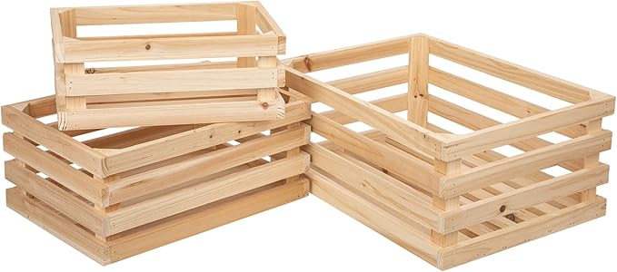 Set of 3 Nesting Wooden Storage Crates - Large Rustic Wooden Storage Crates for Display Wood Container Boxes Wood Baskets for Farmhouse Flower Stand Display Rack for Shops or Exhibitions Home Decor