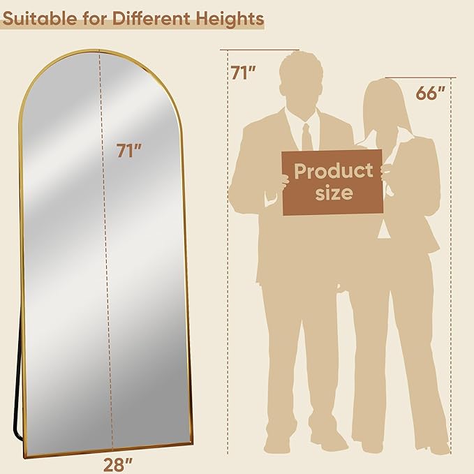 Full Length Mirror, 71"x28" Oversized Arched Mirror Large Standing Mirrors, Tall Mirrors Body Floor Mirror for Bedroom Living Room Aluminum Frame, Gold