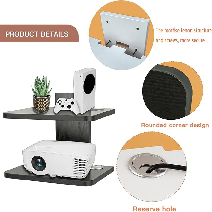 BiJun Projector Shelf, Floating Shelves for Wall Under TV Floating TV Stand Cable Box Speaker Wall Mount Entertainment Stand Router DVD Shelf for PS4/Cable Box/DVD Players/Game Console (2 Shelf)