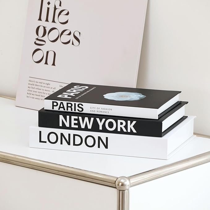 Decorative Books for Home Decor, 3 Pcs Aesthetic Fake Books Set, Modern Neutral Coffee Table Decor, Decorative Book Boxes for Living Room Shelf Styling