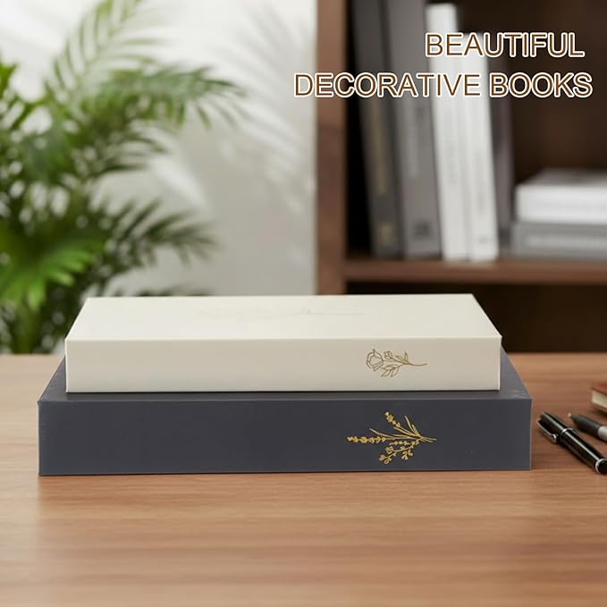 Cinnvoice Set of 2 Aesthetic Decorative Books Boxes, Faux Books Stacked for Decoration for Coffee Tables Modern Home Bookshelves Decor, Fake Fashion Photo Storage Boxes(Dark Gray)