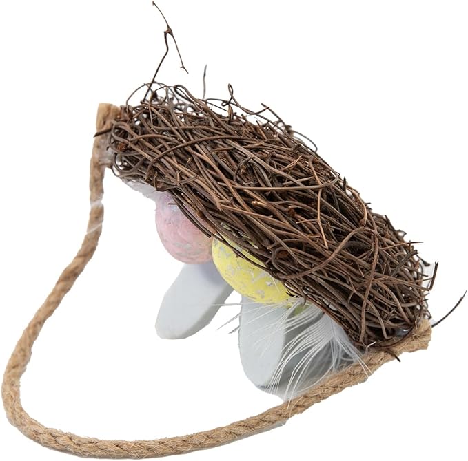 Berfutall-Easter Bunny Basket Decoration with Flowers, Woven Jute Basket with Handle, Spring Decor with Pastel Eggs(3D)