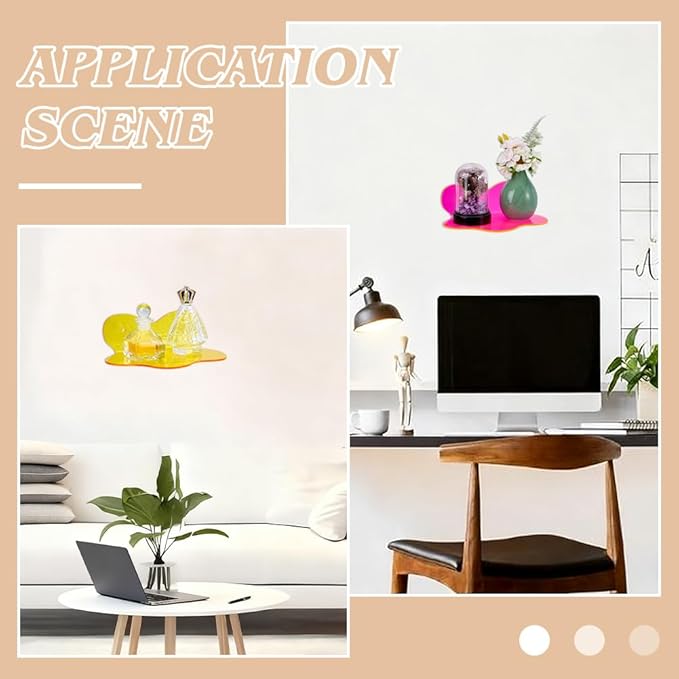 WADORN 4 Packs Acrylic Floating Shelves, Small Colorful Wall Shelf Wall Mounted Display Stand with Screw for Makeup Figure Nail Plants Bedroom Office Mounting Organizer Decors, 7.9-inch Diameter