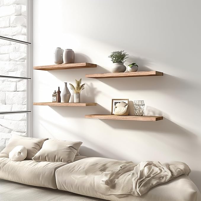 GXYAWPJ Light Wood Floating Shelves for Wall Rustic Wall Shelves for Bedroom Set of 6