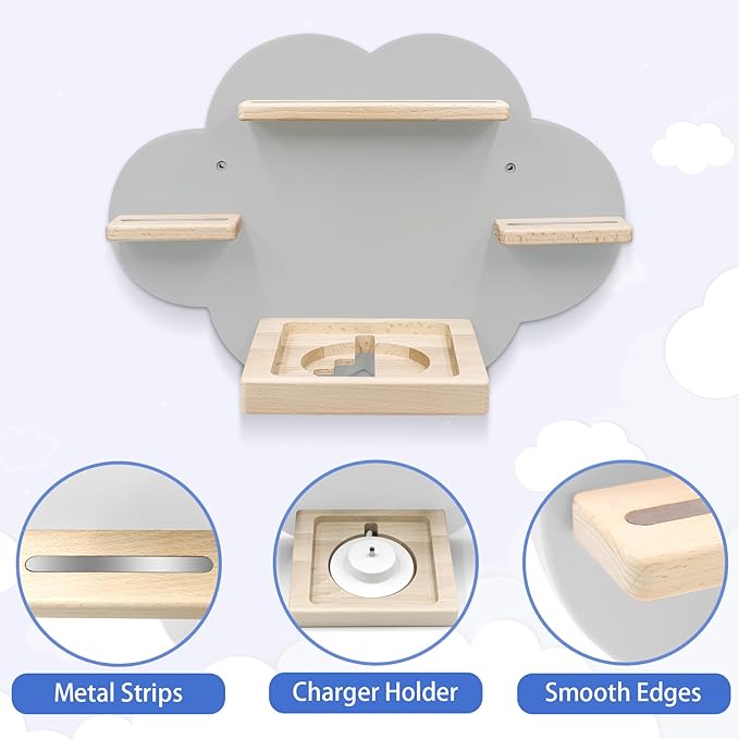 Taladad for TonieBox and Tonie Shelf Cloud,Tonies Storage for 12-20 Tonie Figures Characters Magnetic Wall Shelf for Tonies Toniebox, Charging Station (Grey)