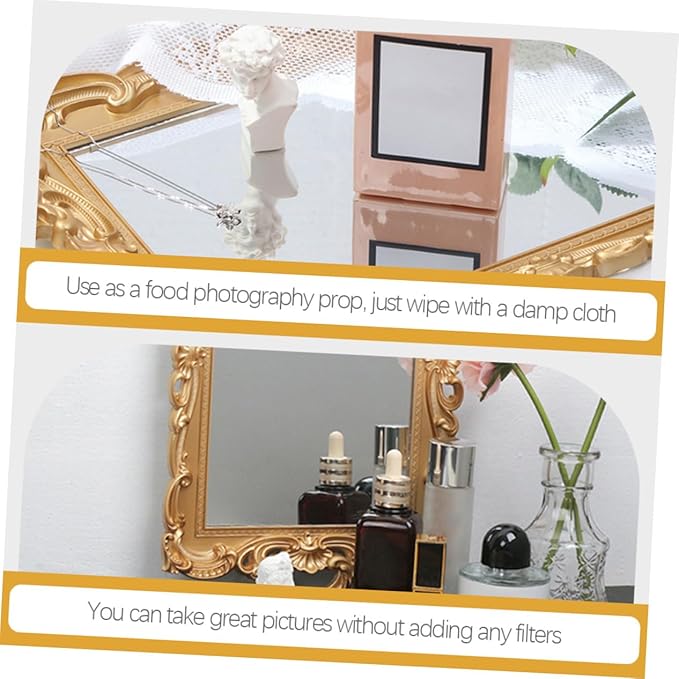 Vintage Decorative Perfume Vanity Tray with Mirror Plate Portable Makeup Organizer for Dresser and Bedroom Lightweight Elegant Storage for Jewelry and Cosmetics