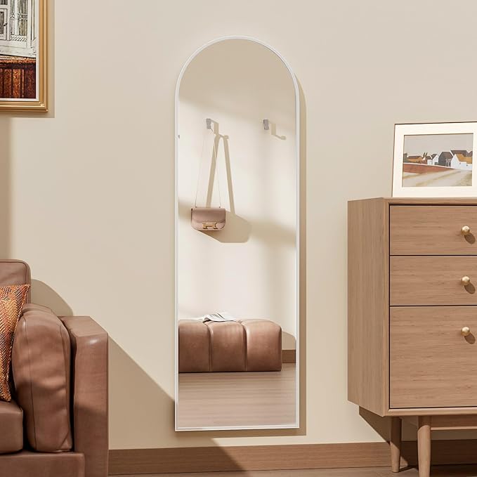 Rowjut Full Length Door Mirror, Wall Mounted Wall Mirror & 48"X14" Arched Behind Door & Full Length Mirrors for Use in Living Rooms, Rooms, Bedrooms, Cloakrooms, etc. (White)