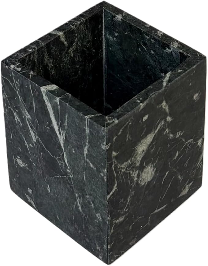 Natural Marble Stone Square Storage Container Empty Vessel Holder Cup for Candle/Pens/Sundries items (Dark Flower Green)