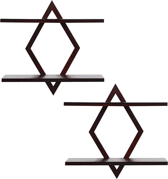 Floating Shelves for Wall,Decorative Wall Shelf,2 Tier Hanging Shelf for Plants Storage Display Holder,Indoor Decor for Living Room Home Office Bathroom Bedroom,Solid Wood,Diamond Shaped,2 Pack,Walnut