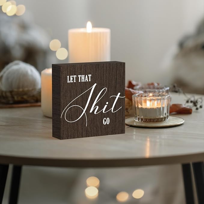 Funny Bathroom Decor, Bathroom Signs, Wooden Desk Decoration, Box Signs, Restroom Shelf Decorations, Half Farmhouse Style Toilet Sign for Tabletop and Countertop Display