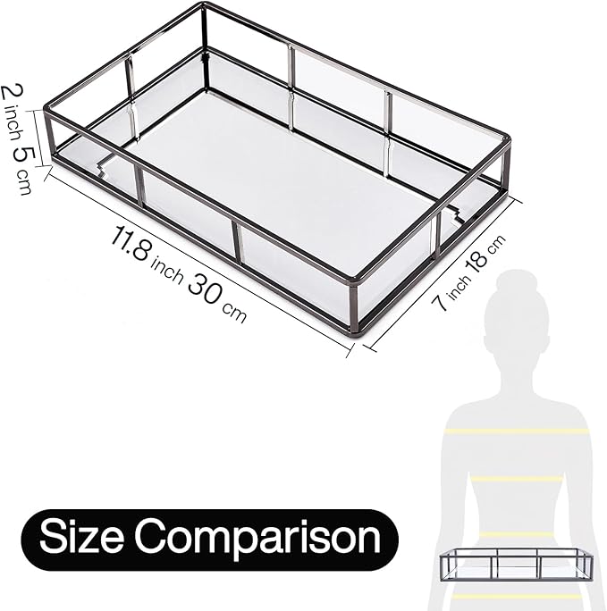 PuTwo Mirror, Smoky Black, Metal, Jewelry, Decorative, Glass, Perfume Organizer, Vanity Trays for Bathroom, Counter, 1272 inch