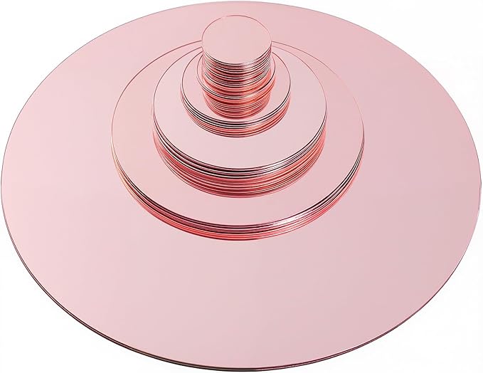 Shappy 32 Pcs Acrylic Mirror Wall Stickers Removable Round Wall Decal Circle Mirror Tiles for Home Bathroom Living Room Bedroom TV Background Decor (Pink,Small Size)