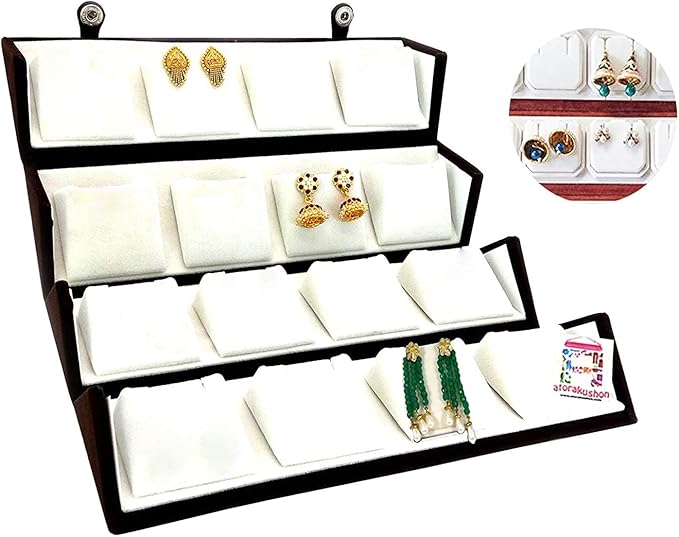 atorakushon Cream Velvet Folding jewellery Vanity Box Make-Up pouch Multipurpose 16 pair Earrings With Free Ring Box Organizer
