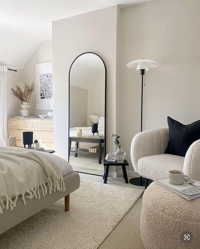 SUNQUEEN 58"x19" Floor Mirror Full Length, Arched Full Length Mirror with Stand, Full Body Mirrors for Bedroom Living Room or Cloakroom Black