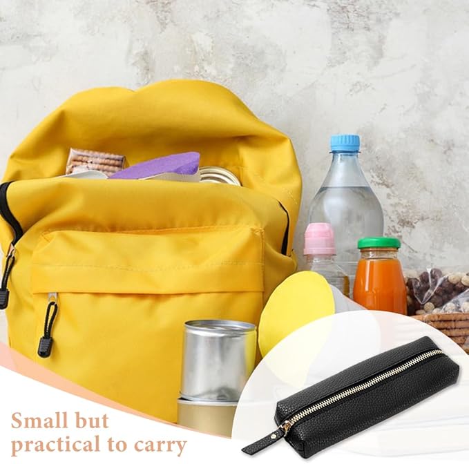 DICOSMETIC Pen Pouch for Purse Black Pu Leather Cosmetic Bag 20CM Makeup Brushes Bag Small Pen Bag Lovely Zipper Pouch Portable Cosmetic Bag Organizer for Pen Pencils