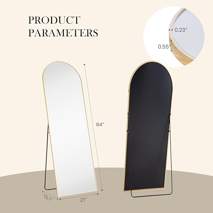 NEWBULIG Full Length Mirror, Full Body Floor Mirror with Aluminum Alloy Thin Frame, Wall or Standing Mirror for Bedroom, Living Room, Dressing Room