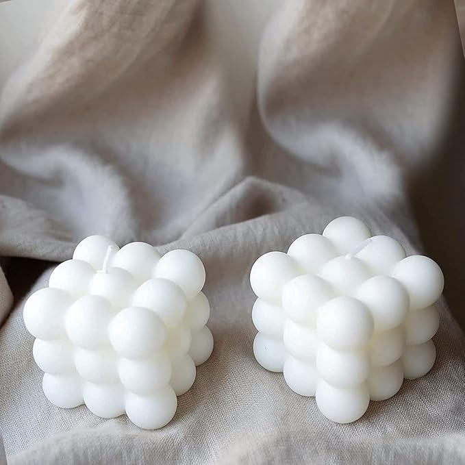 Bubble Candles White Bubble Candles Set, Floating Shelves Cool Shaped Soy Candles Strong Scented Cube Funny Aesthetic Candle for Trendy Home Bathroom Room Shelf Decor Candle 2PCS