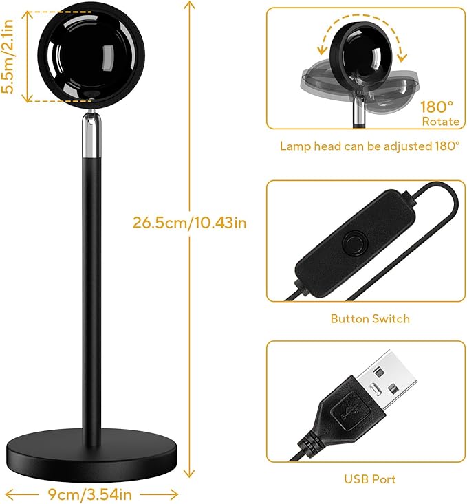 Neroupe Sunset Lamp Projector for Girls, Sunset Red Color Led Lamp Mood Lighting Night Light, 180° Adjustable Sunset Lamps for Living Room Decor/Home Decor/Bedroom Decor/Christmas Gifts/Party
