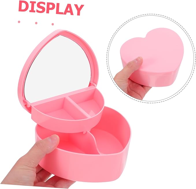PRETYZOOM 2pcs Heart-shaped Jewelry Box Mirror Storage for Travel Hair Accessories for Girls Kawaii Organizers Makeup Box Mirror