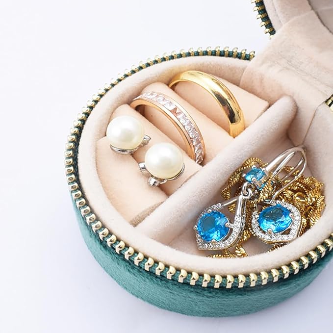 Mini Small Travel Jewelry Case With Mirror - Compact Velvet Organizer Box, Portable Clutch Earrings/Rings/Necklaces Premium Storage, Bridesmaid/Girlfriend Gift for Make up (Pink)