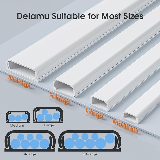 Delamu Cord Covers for 4-7 Wires on Wall, 62.8in Cord Hider Cable Hider, Paintable Wire Covers for Cords on Wall, TV Cord Hider for Wall Mount TV, Cable Cover Management, 4X L15.7 W1.57 H0.78in