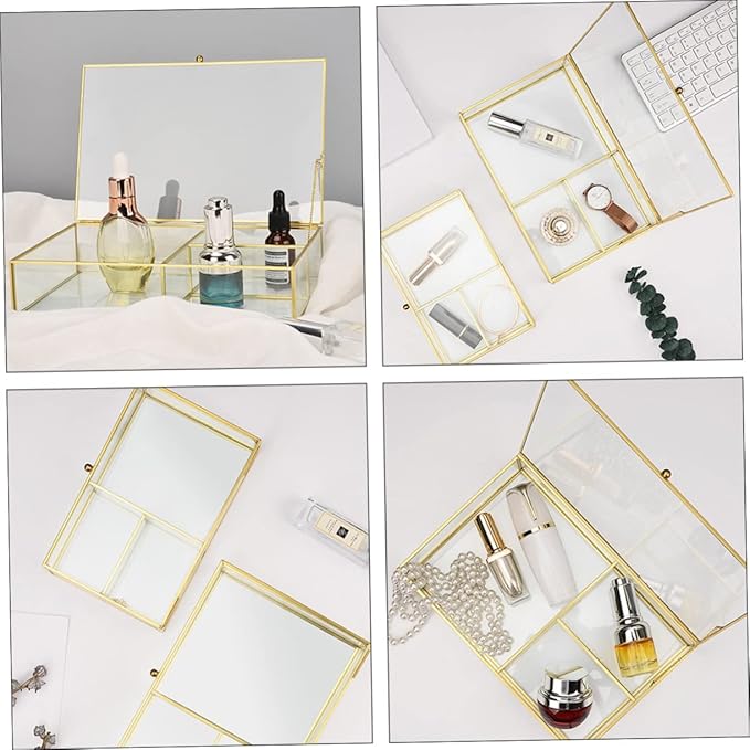 Makeup Organizer Case Small Jewelry Organizer Box Glass Display Case for Necklace Earrings Brooch Hair Clip for Women Girls