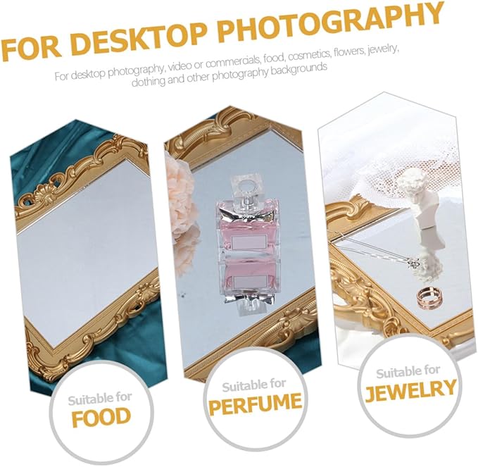 LALAFINA Vintage Mirror Tray Perfume Organizer for Dresser Decorative Makeup Tray with Glass Mirror Surface for Bedroom and Bathroom Décor