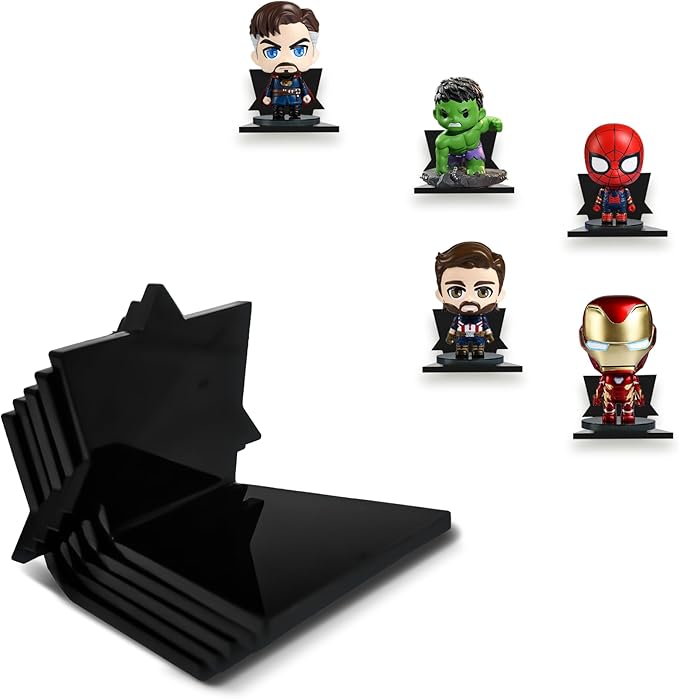 Acrylic Shelves for Wall - Small Floating Shelves with Magnetic Display for Lego, Funko Pop & Anime Figures - Clear Organizer for Bathroom, Bedroom, Living Room Or Kitchen(5 Pack Black )